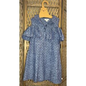 Kate Spade Girls Ruffle Cold Shoulder Chambray Polka Dot Dress sz 10